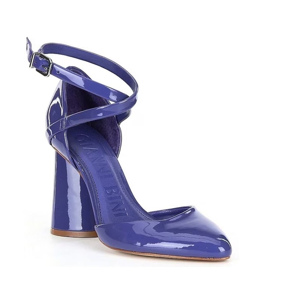 Gianni Bini Purple Patent Leather Ankle‎ Strap Block Heel Pumps Size 8M